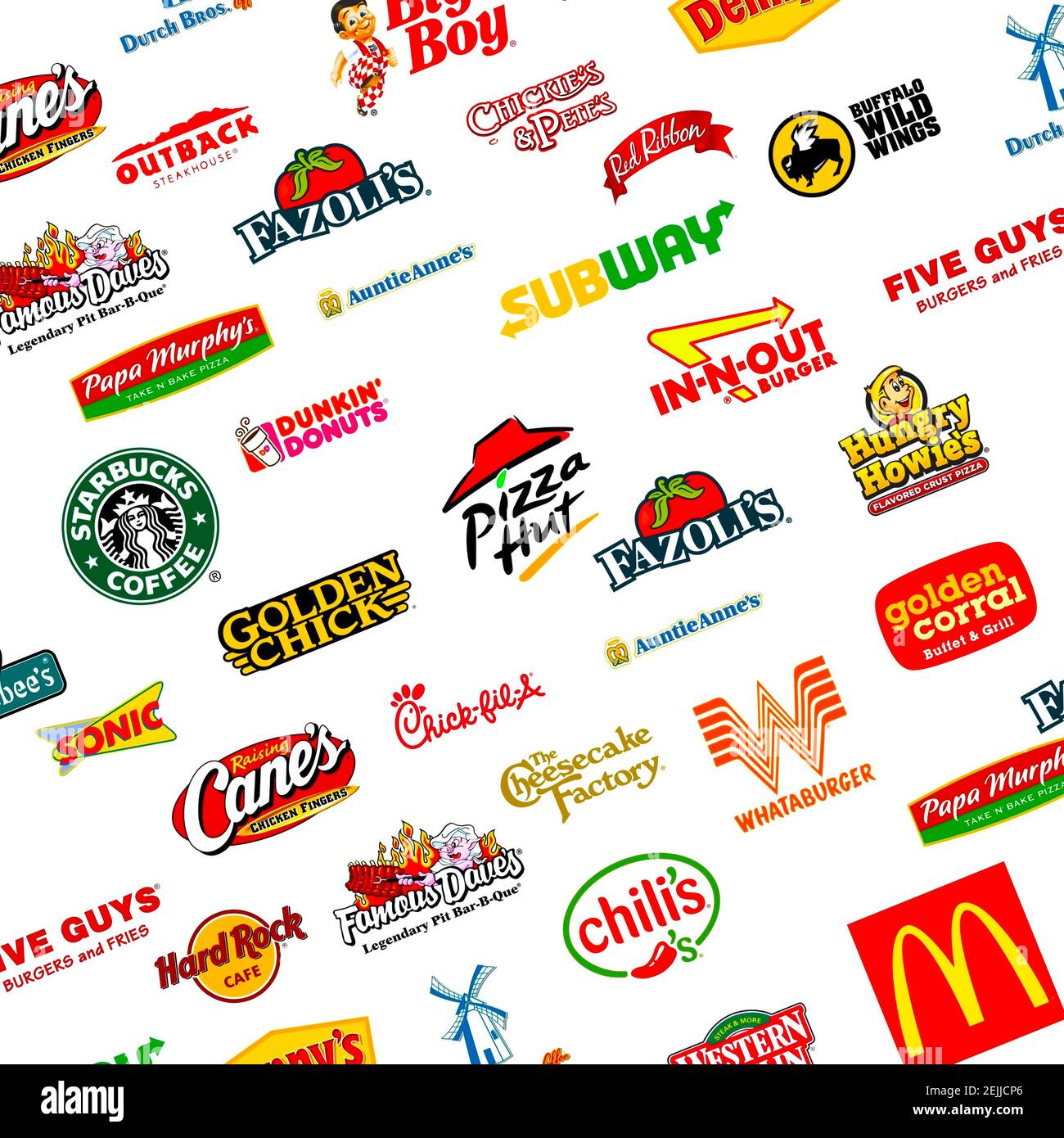 Logotyp Sammlung der berühmtesten Fast-Food, Restaurants und Kaffee Stockfoto