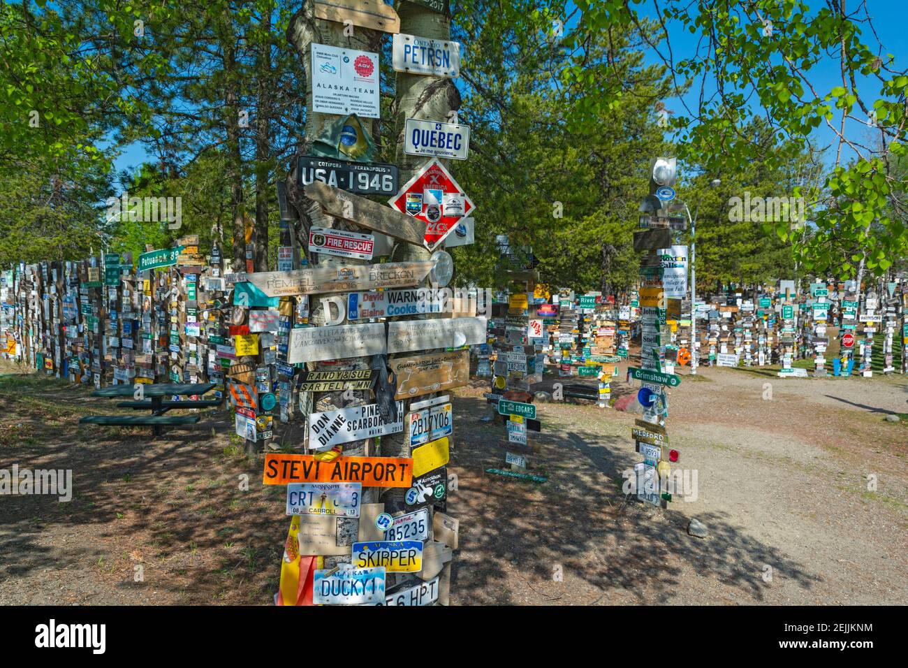 Kanada, Yukon, Watson Lake, Sign Post Forest, begann 1942 von einem Soldaten, der in der Gegend Dienst, jetzt Nummerierung 80.000 + Stockfoto