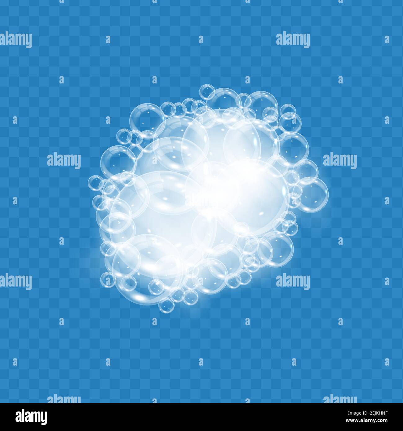 Badeschaum mit Seifenblasen isoliert auf transparentem Hintergrund. Realistische Seife sud Textur. Vektor-Illustration von Shampoo, Gel oder Gesichtsmousse Stock Vektor