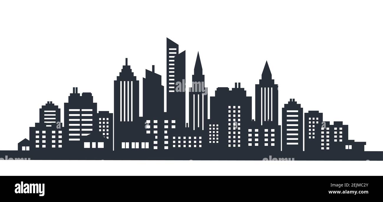 Stadt Silhouette Land Landschaft. Horizontale Stadtlandschaft. Innenstadtlandschaft mit hohen Wolkenkratzern. Panorama Architektur Regierungsgebäude illustratio Stock Vektor