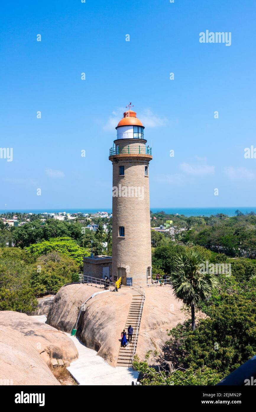 Leuchtturm in Mahabalipuram aka Mamallapuram, Chennai, Tamil Nadu, Indien Stockfoto