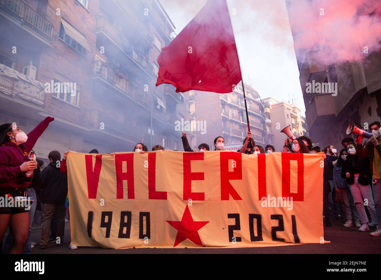 Rom, Italien. Februar 2021, 22nd. Demonstration im Viertel Tufello in Rom zur Erinnerung an Valerio Verbano (Foto: Matteo Nardone/Pacific Press) Quelle: Pacific Press Media Production Corp./Alamy Live News Stockfoto