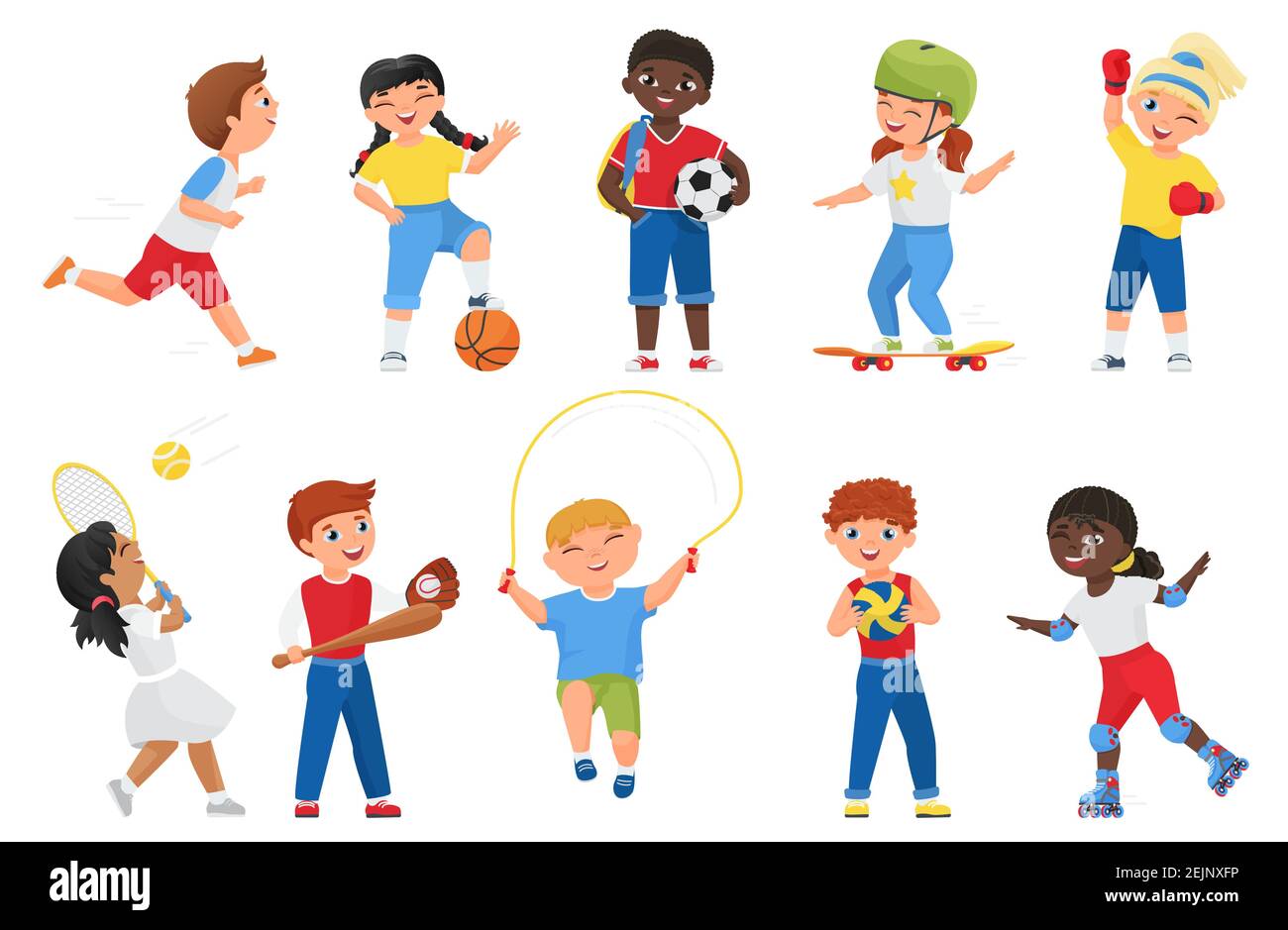 Glückliche Kinder tun Sport Übungen Vektor Illustration. Cartoon