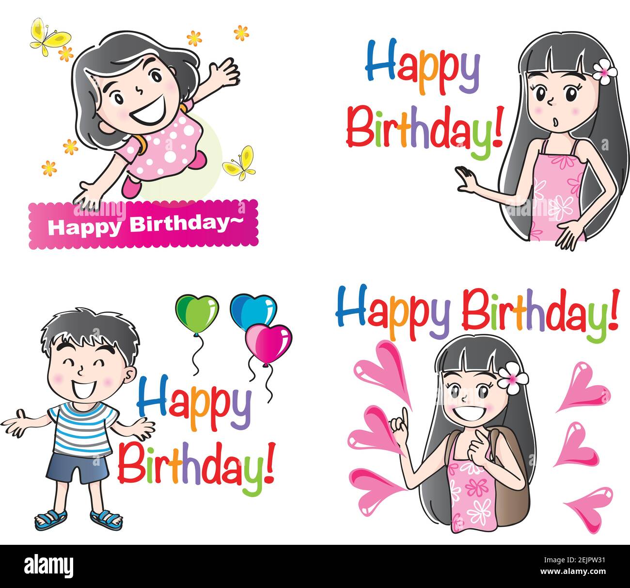 vektor Cartoon Junge und Mädchen glücklich Geburtstagskarte Stock Vektor