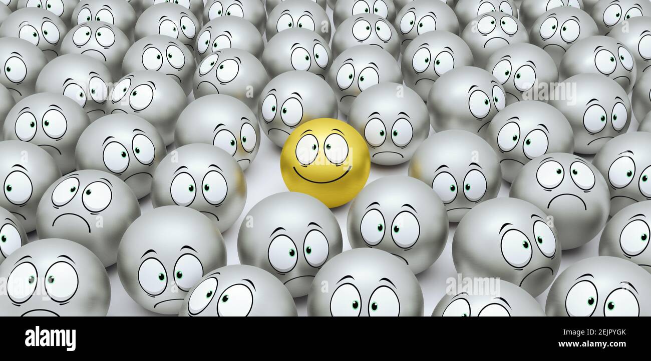 Fröhliche und traurige Smiley-Gesichter in der Menge 3D machen 3D Abbildung Stockfoto