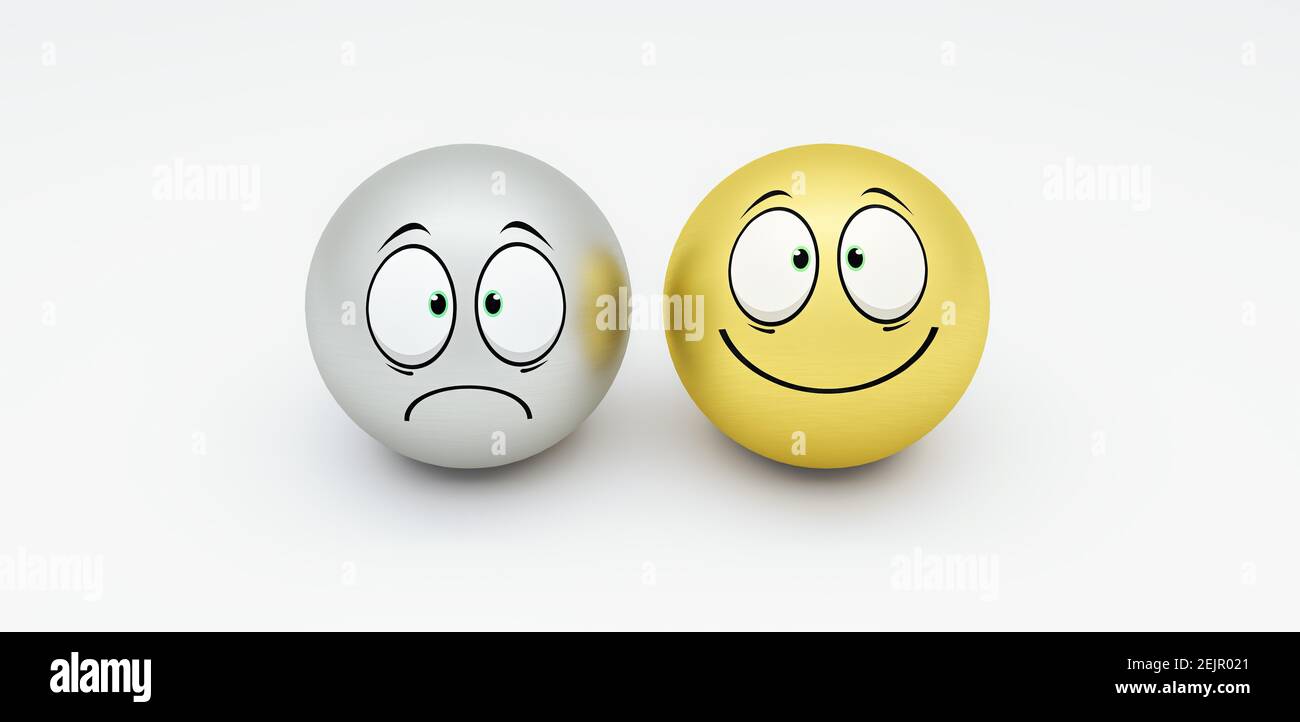 Glücklich und traurig Smiley Gesichter 3D Rendering 3D Illustration Stockfoto