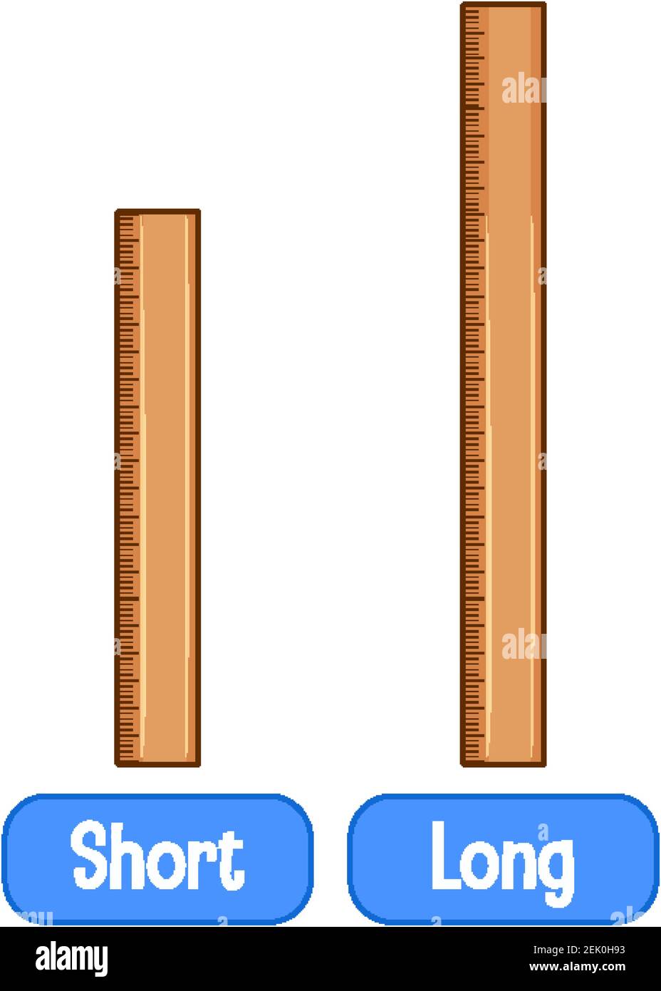 Gegenüberliegende Adjektive Wörter mit kurzem Lineal und langer Linealdarstellung Stock Vektor