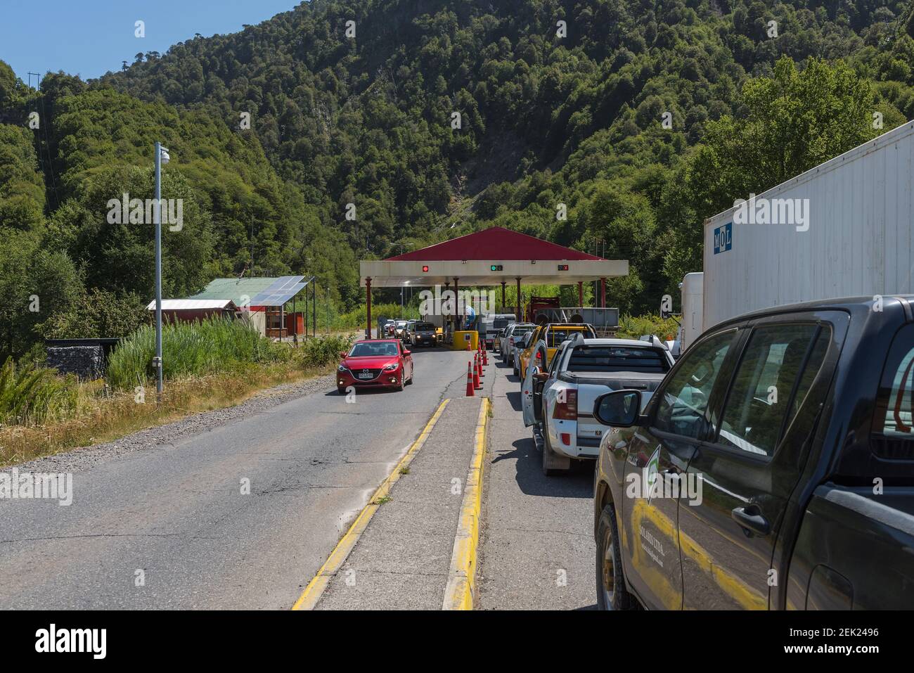 Grenzübergang Argentinien-Chile westlich der Villa Pehuenia, Neuquen Stockfoto
