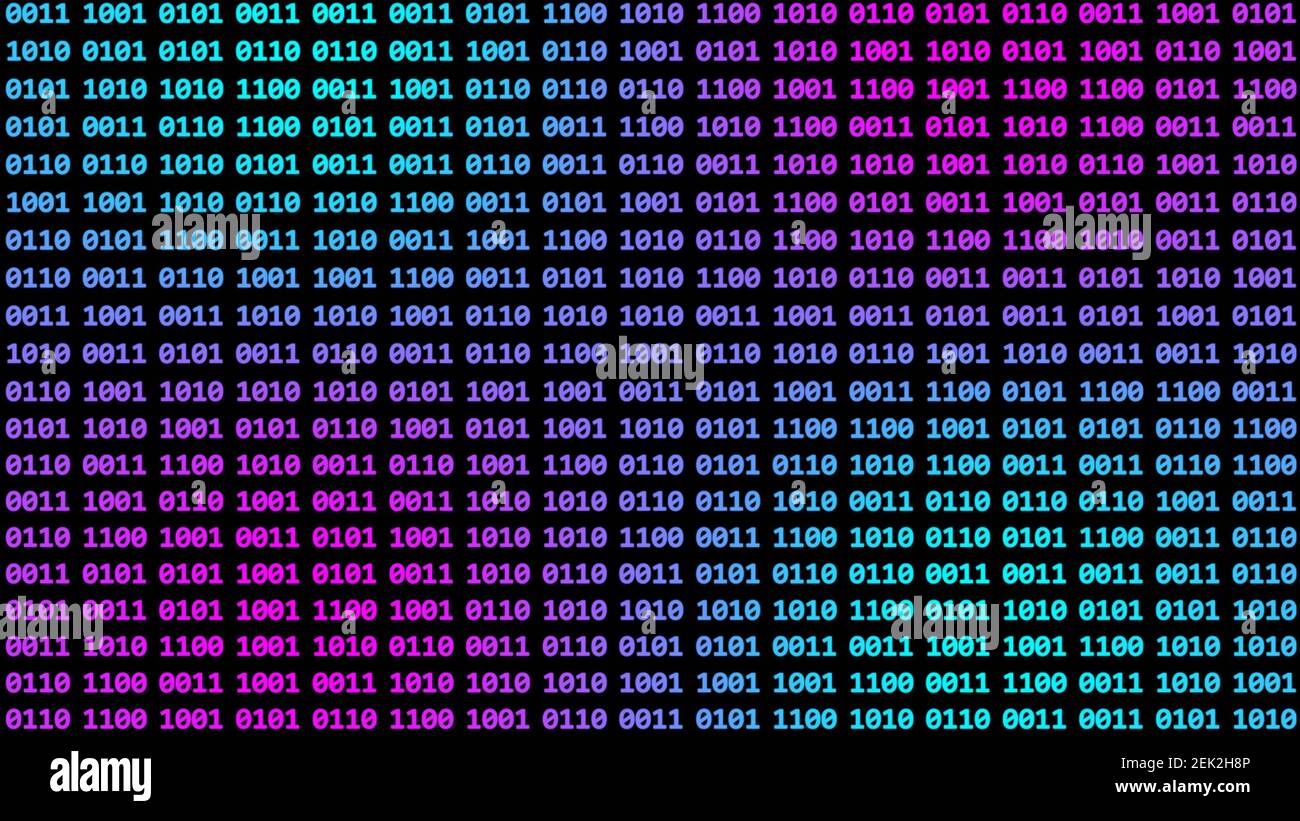 Abstrakter Binärcode-Hintergrund - Wand aus 4-stelligen Binärzahlen In blauem Farbverlauf auf schwarzem Hintergrund - 3D Illustration Stockfoto
