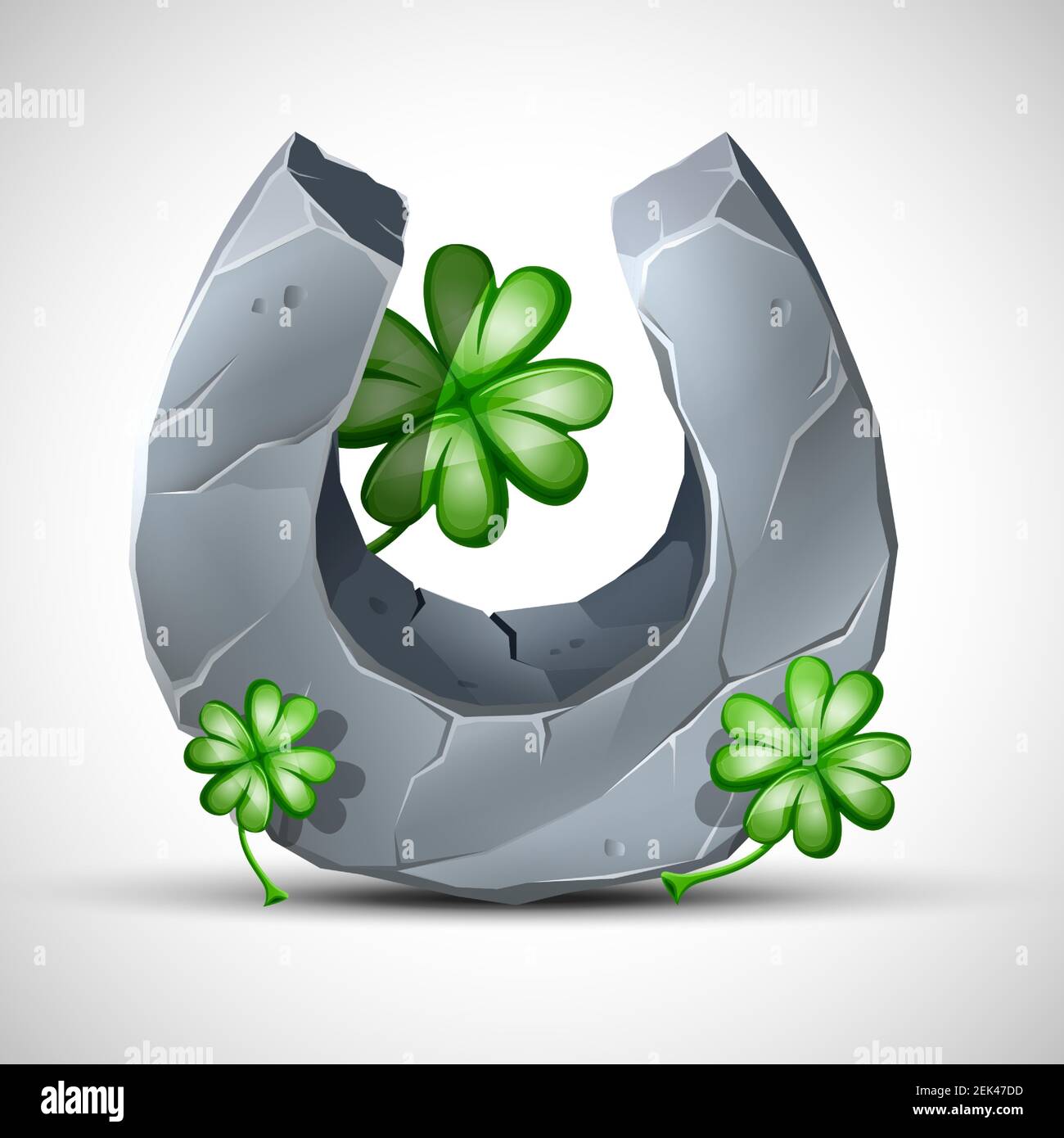 Vektor Cartoon-Stil Stein Hufeisen und Klee dekoratives Element. Isoliert auf weißem Hintergrund. Stock Vektor