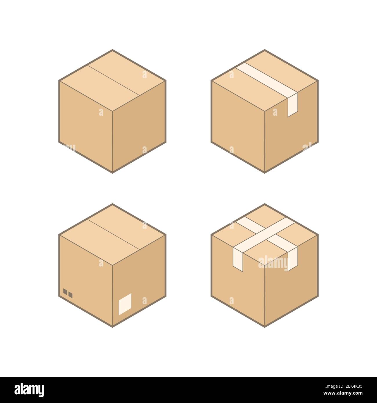 Satz von vier isometrischen Kartons isoliert auf weißem Hintergrund. Stock Vektor