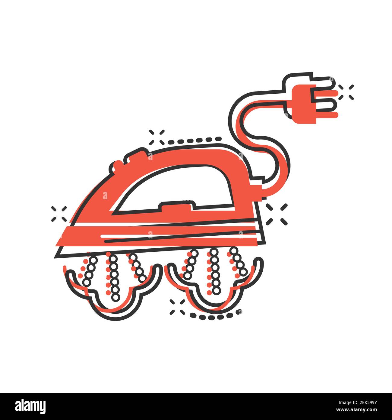 Iron Icon im Comic-Stil. Wäscherei Ausrüstung Cartoon Vektor Illustration auf weißem Hintergrund isoliert. Business-Konzept mit Bügeleffekt. Stock Vektor