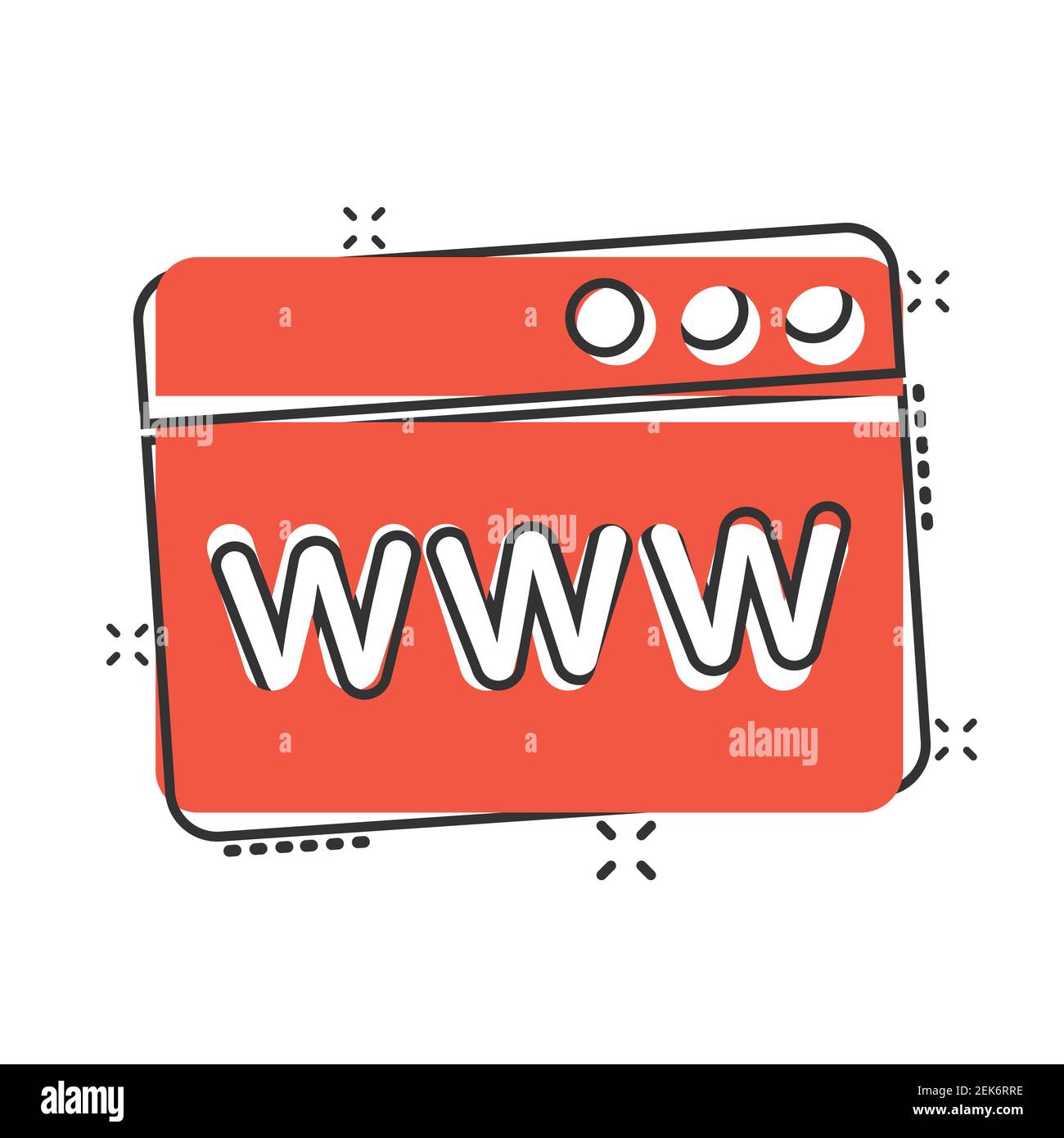 Website Domain-Symbol im Comic-Stil. COM Internet-Adresse Cartoon Vektor Illustration auf weißem Hintergrund isoliert. Server-Splash-Effekt Business Conce Stock Vektor
