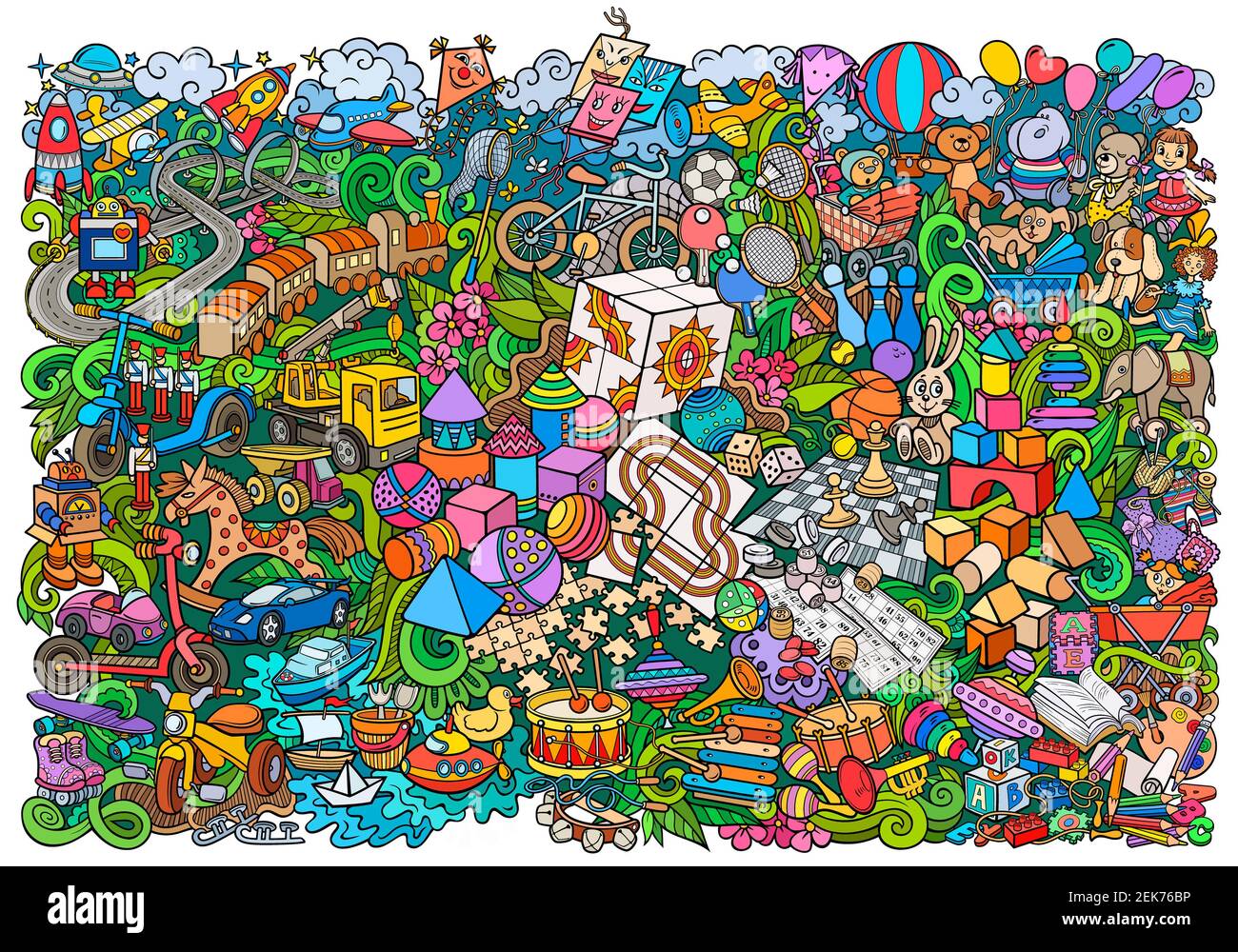 Cartoon niedliche Kritzeleien handgezeichnete Kinder Spielzeug Illustration Stockfoto