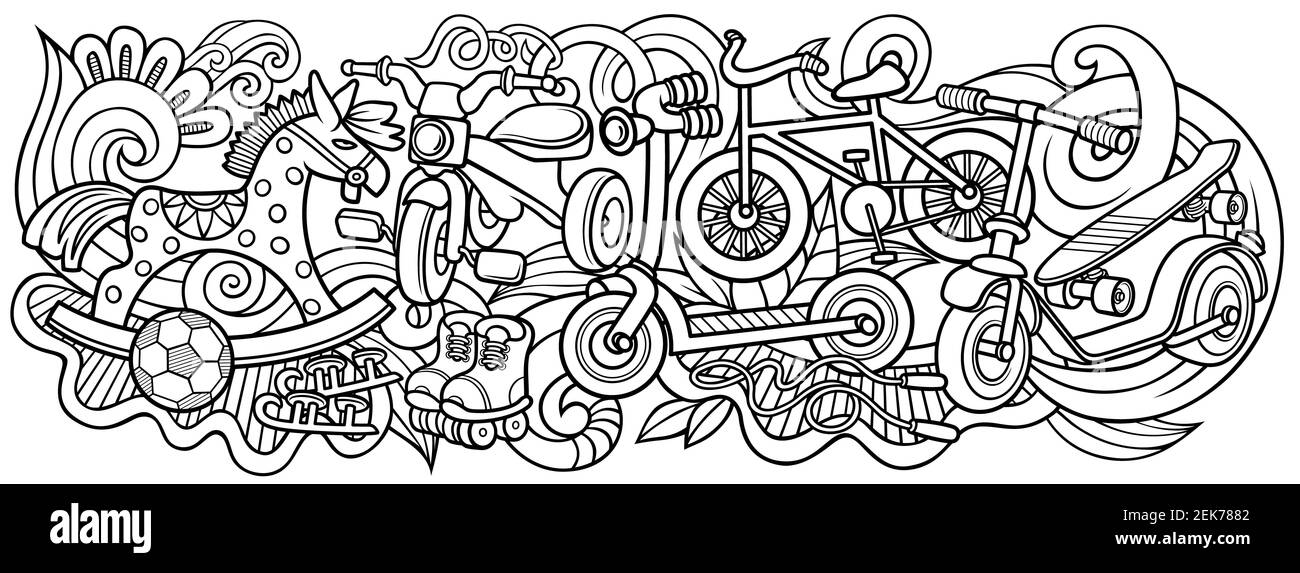 Cartoon Kritzeleien handgezeichnete Kinder Spielzeug Illustration. Stockfoto