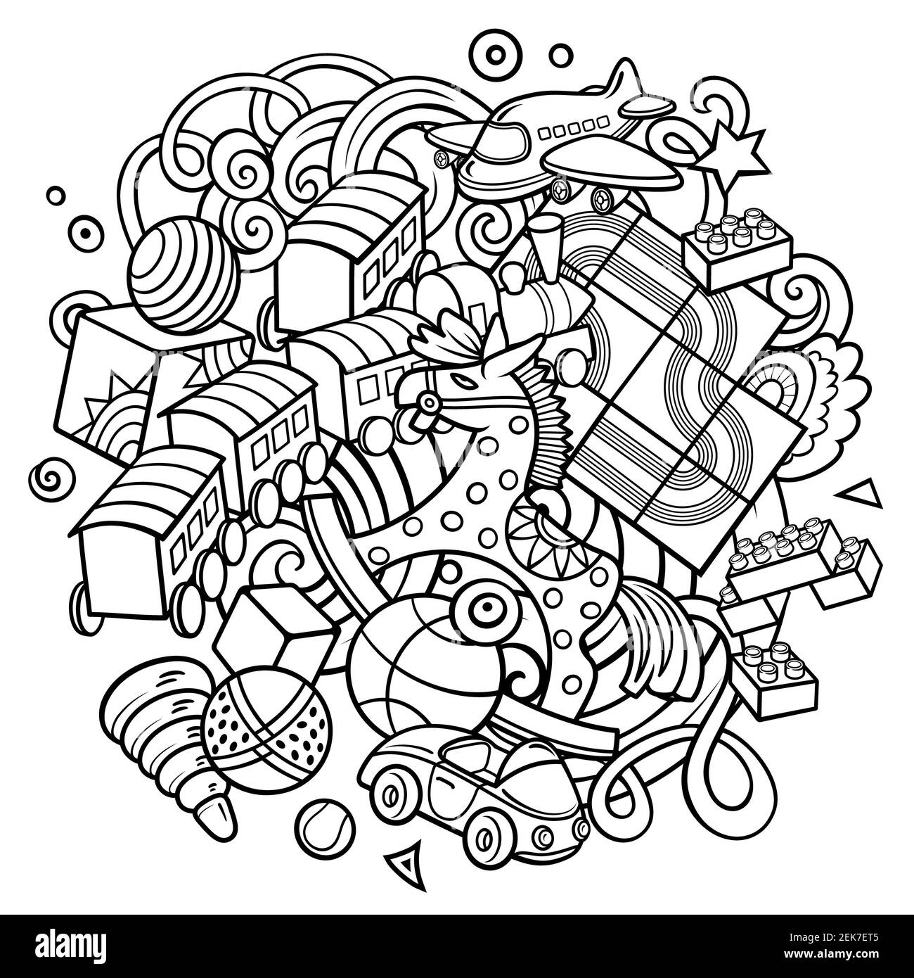 Cartoon Kritzeleien handgezeichnete Kinder Spielzeug Illustration. Stockfoto