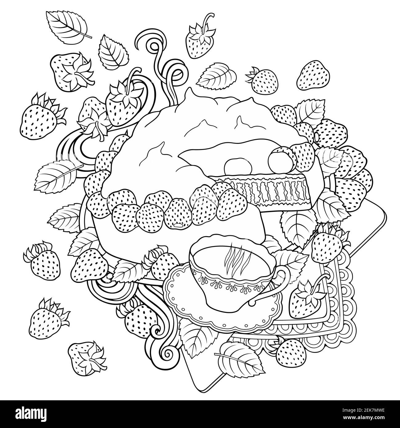 Süßigkeiten, Beeren, Früchte, Getränke Illustration Stockfoto