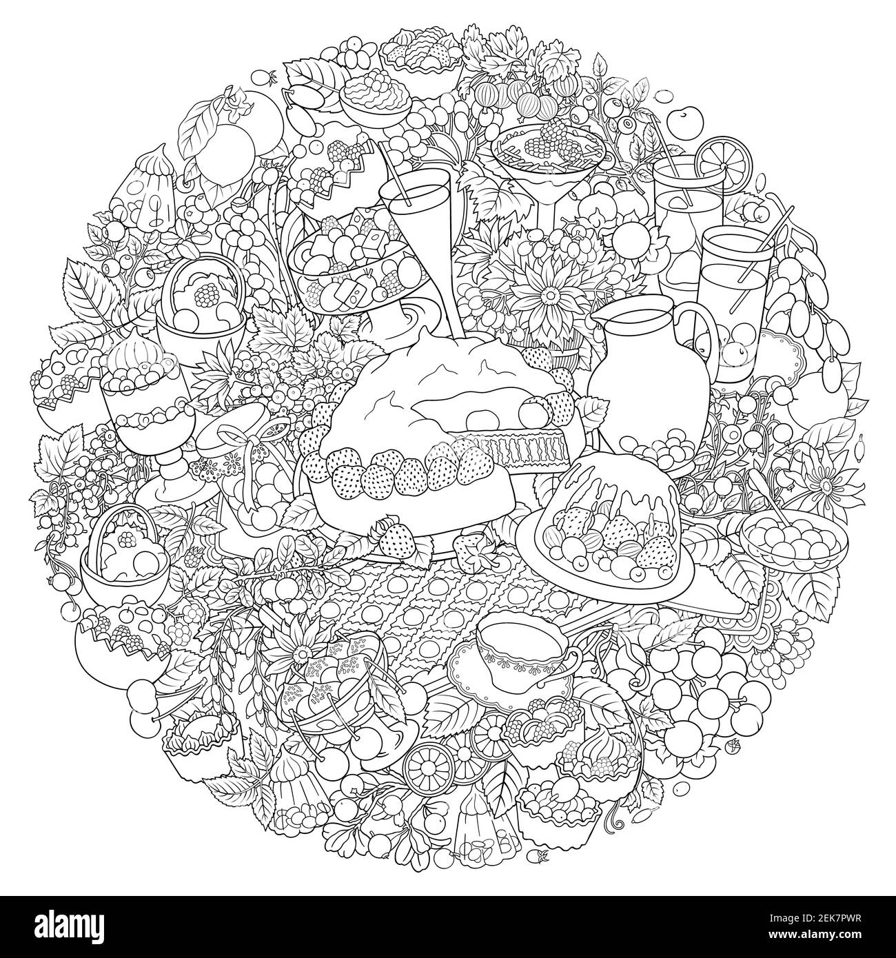 Süßigkeiten, Beeren, Früchte, Getränke Illustration Stockfoto