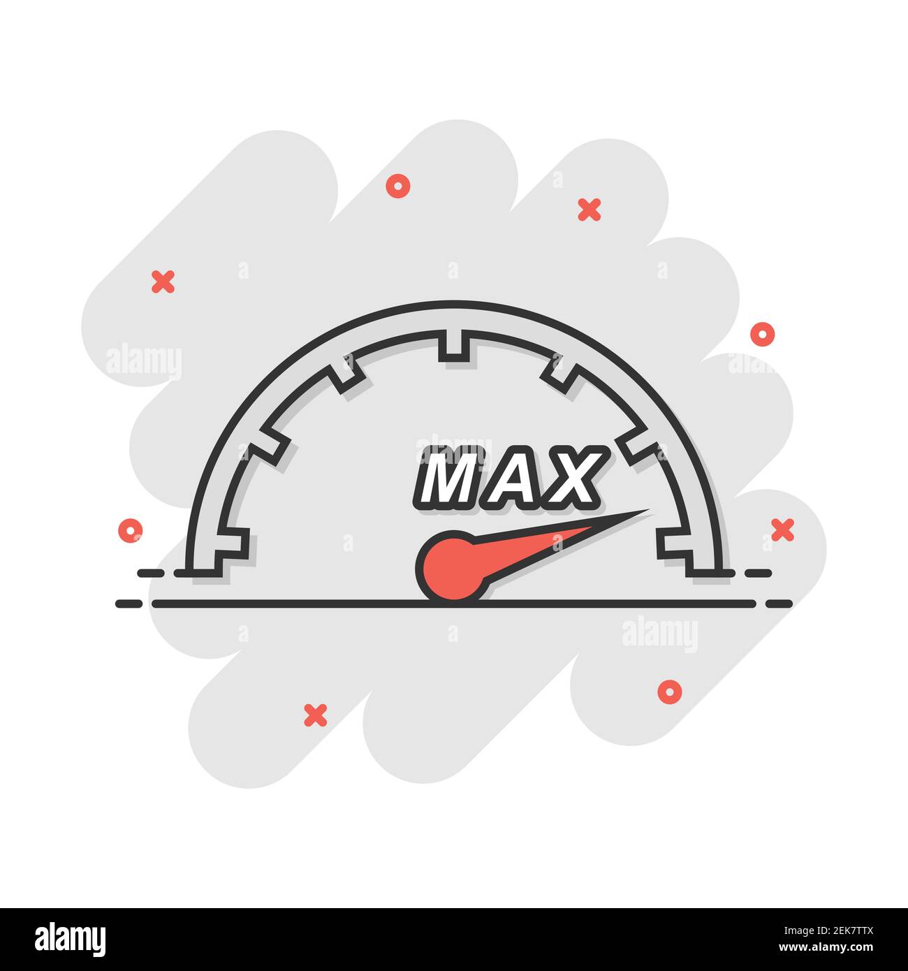 Cartoon max speed Symbol im Comic-stil. Tacho anmelden Abbildung Piktogramm. Drehzahlmesser splash Geschäftskonzept. Stock Vektor