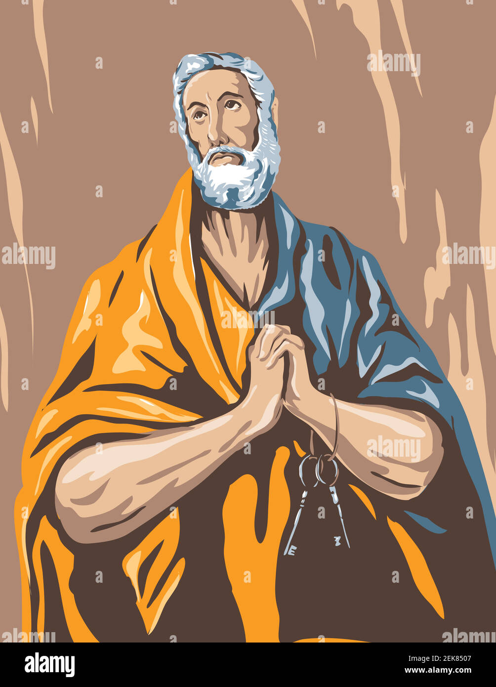 WPA Poster Art Interpretation von El Greco Domenikos Theotokopoulos Kunstwerk, die Tränen des Heiligen Peter um 1587, 16th Jahrhundert Spanische Renaissance Arti Stock Vektor