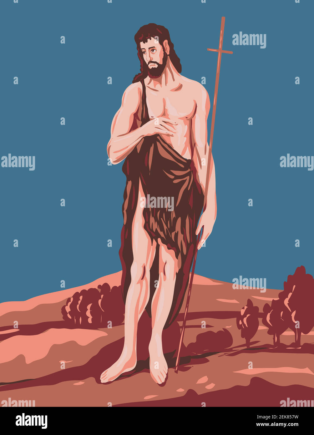WPA Poster Art Interpretation von El Greco Domenikos Theotokopoulos Kunstwerk, St. Johannes der Täufer um 1597, 16th Jahrhundert spanischen Renaissance-Künstler Stock Vektor