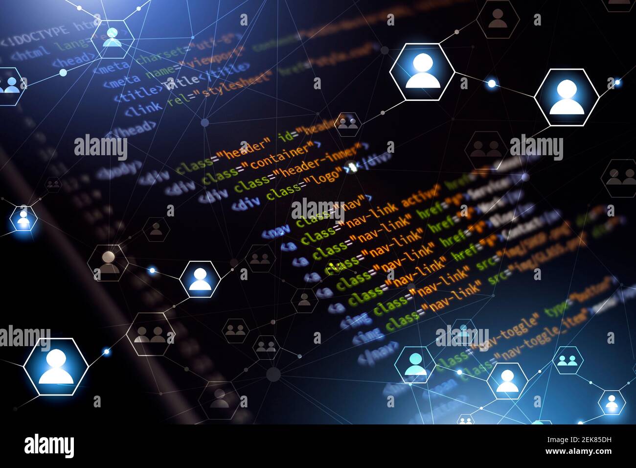 html-Programmierung Web-Codiersprache für Website-Front-End. Mischen Medien Hintergrund Stockfoto