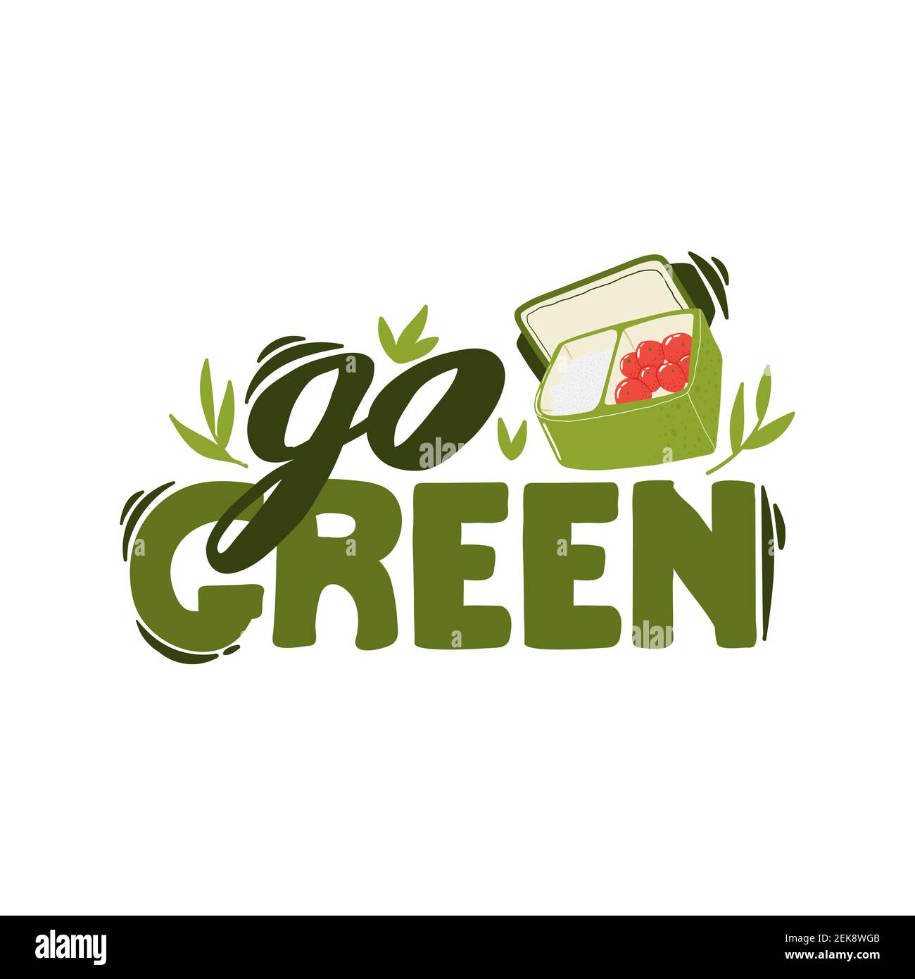 Go Green Lettering Print Vektorgrafik. „Zero Waste Lifestyle Motivation“-Slogan. Ökologische Umweltphrase. Handgezeichnetes Zitat Design für sho Stock Vektor