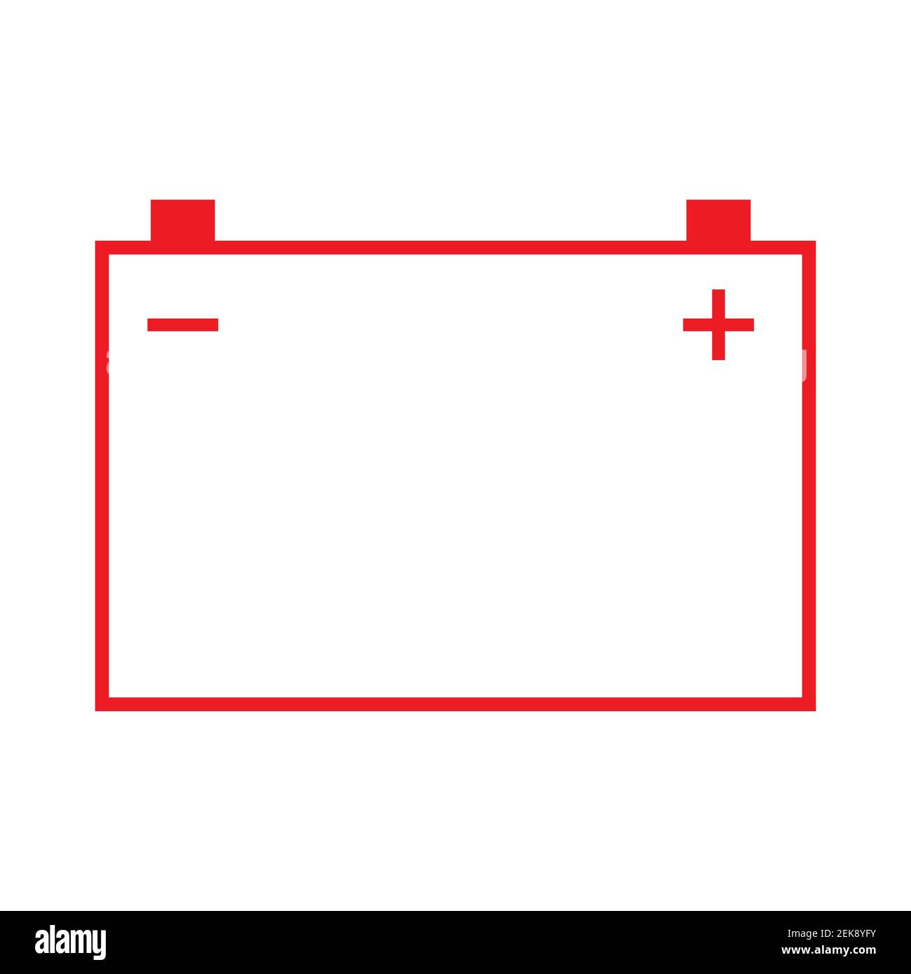 Rote Zeichen in der Autobatterie Symbol auf weißem Hintergrund Vektor. Stockfoto