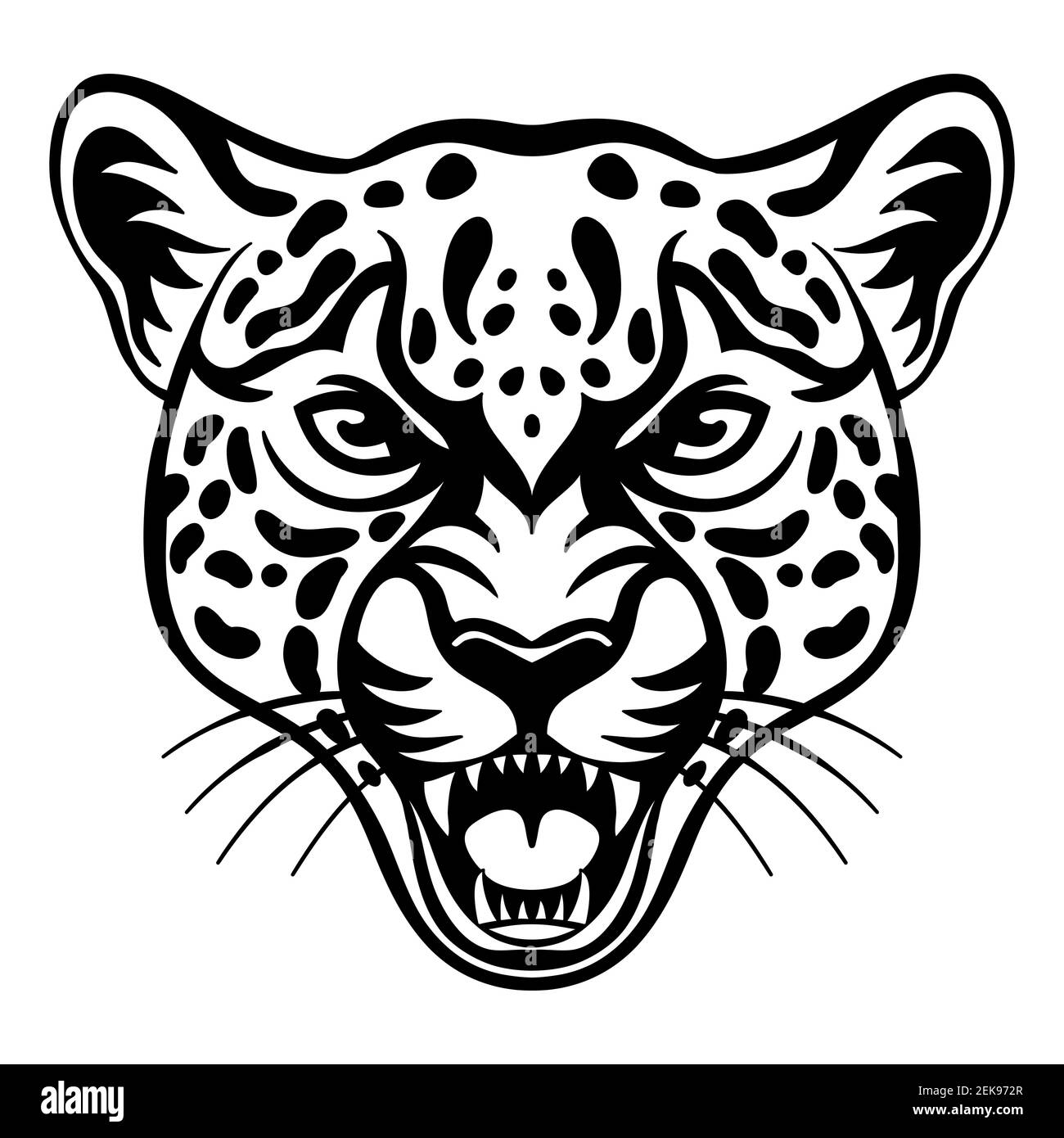 Mascot. Vektorkopf von Cougar. Schwarze Abbildung der Gefahr wilde Katze isoliert auf weißem Hintergrund. Für Dekoration, Druck, Design, Logo, Sportvereine, t Stock Vektor