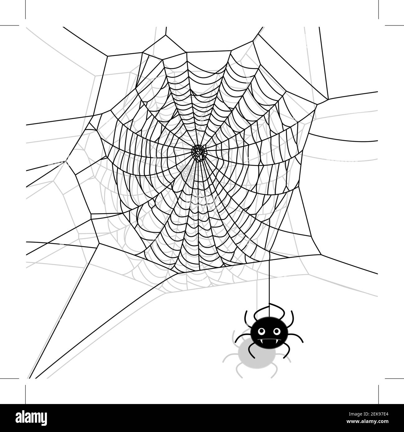 Vector Spinnennetz und kleine Spinne auf weißem Hintergrund. Cartoon-Illustration. Stock Vektor