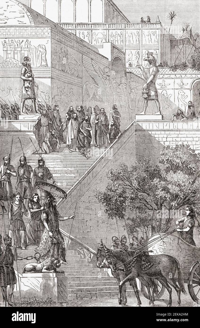 Künstlerische Darstellung des restaurierten Palastes in Kouyunjik, Ninive, Assyrien. Aus Cassells Universal History, veröffentlicht 1888. Stockfoto