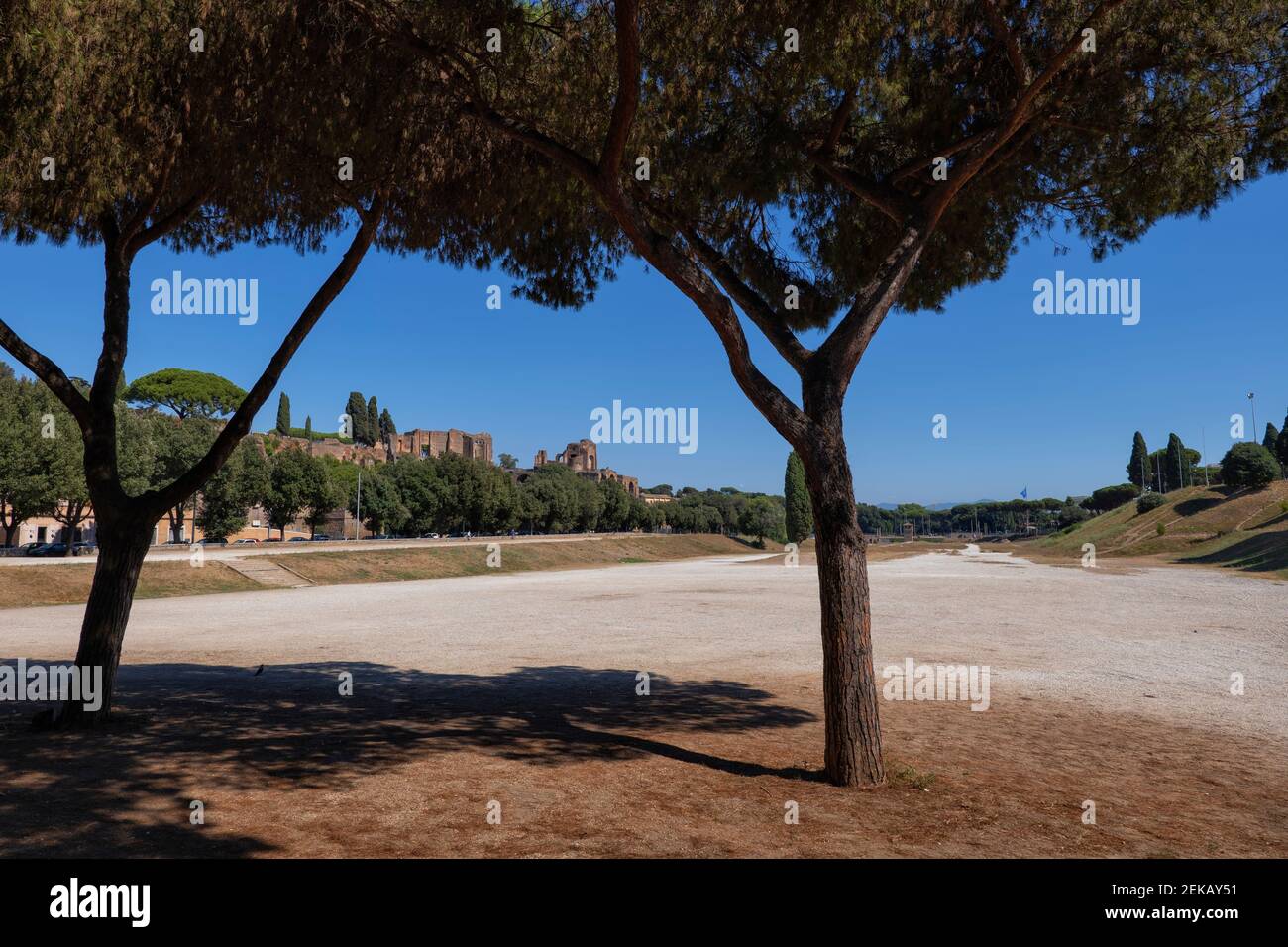 Italien, Rom, Circus Maximus antikes Stadion und Ruinen auf dem Palatin Stockfoto
