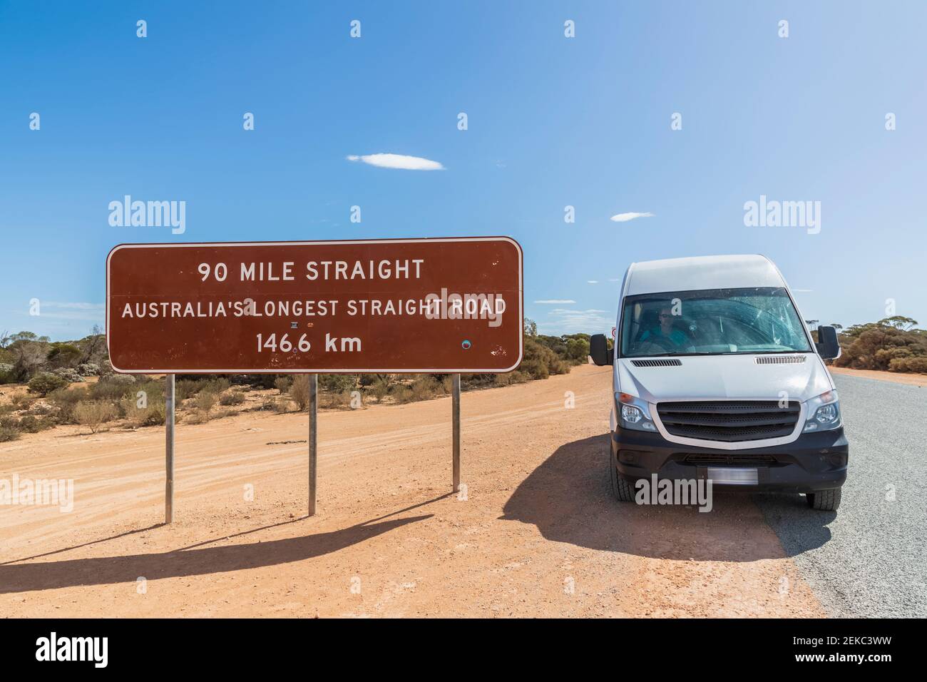 Australien, Südaustralien, Nullarbor Plain, Informationsschild am Eyre Highway Stockfoto