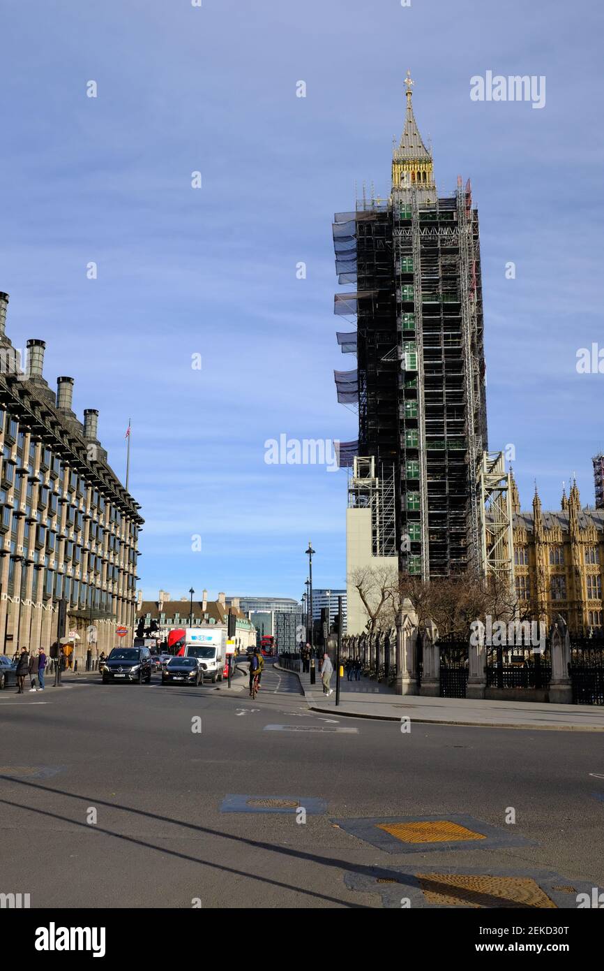 LONDON - 23rd. FEBRUAR 2021: Die Renovierung des Big Ben in London geht weiter. Stockfoto