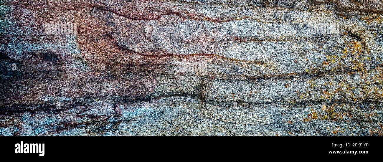 Bunte Flechten auf Felsformation, Alabama Hills, Inyo County, Kalifornien, USA Stockfoto