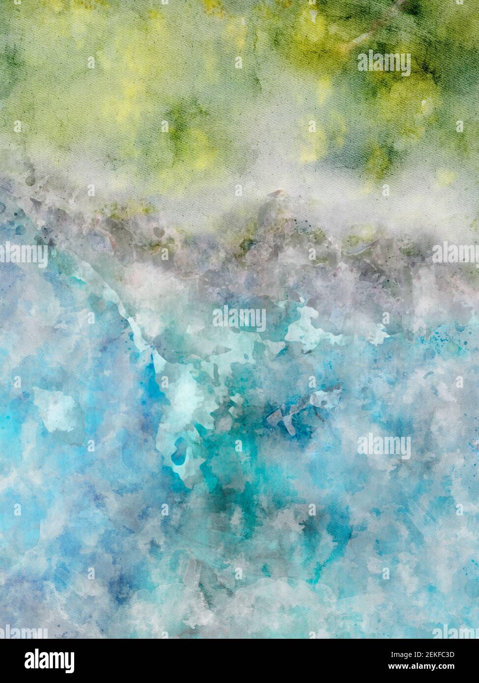 Meer und Wald Abstrakt Aquarell Hintergrund. Moderne Kunst. Zeitgenössische Kunst. Bunte Hintergrundtextur. Stockfoto