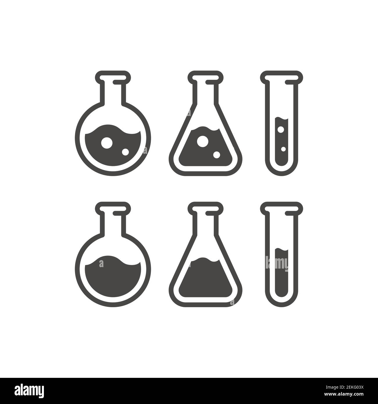 Schwarzes Vektorsymbol für Reagenzglas. Laborflasche für Chemie, Wissenschaftssymbol. Stock Vektor