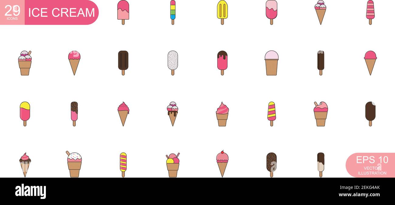 Set von 29 Eis-Icons mit verschiedenen Ansichten - Vektorgrafik Stock Vektor