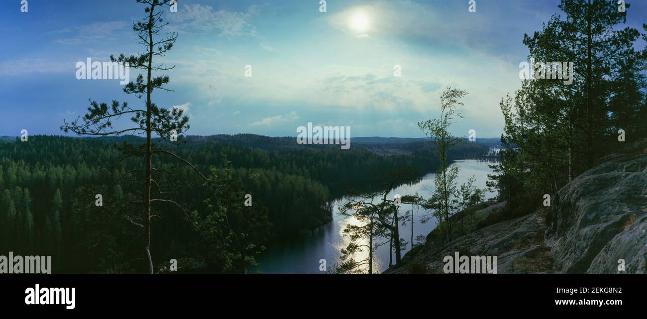Fluss und Wald, Hauskavouri, Ryokolahti, Südkarelien, Finnland Stockfoto