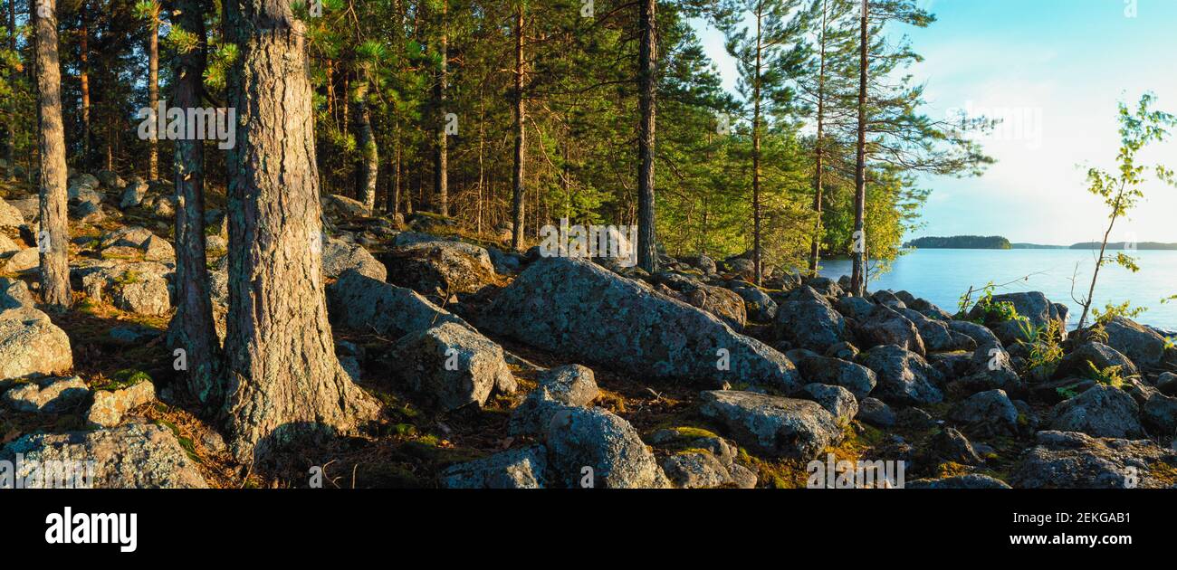 See und Felsen, Saimaa-See, Imatra, Südkarelien, Finnland Stockfoto