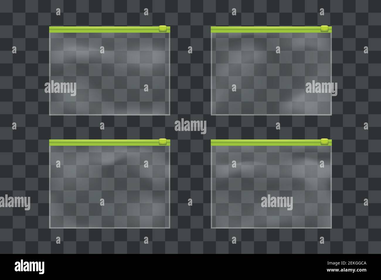 Transparentes Kunststoff-Reißverschluss-Paket auf dunkel gesetzt Stock Vektor
