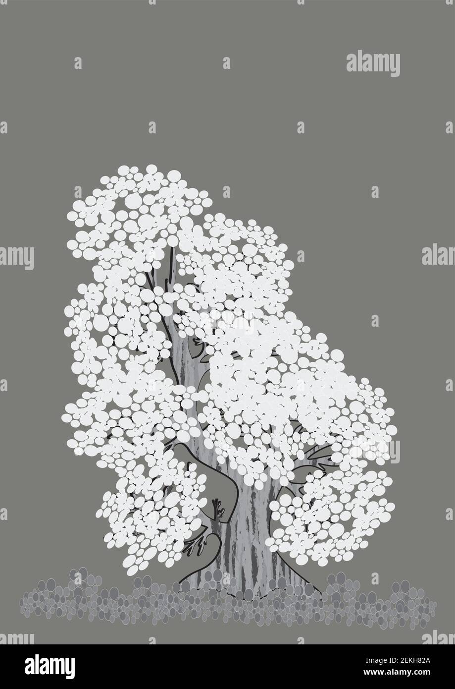 Die Silhouette des Baumes auf schwarzem Hintergrund in zwei Farben. Grafik, Minimalismus. Jahreszeiten, Jahreszeiten - Sommer, Herbst, Winter, Frühling. Stock Vektor