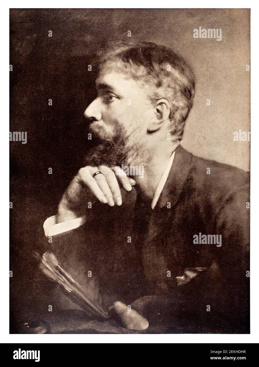 Porträt des britischen Malers Ernest Albert Waterlow, Esq, des niederländischen Künstlers Sir Lawrence Alma Tadema RA, Halbton Sepia Druckgrafik von 1900 Stockfoto