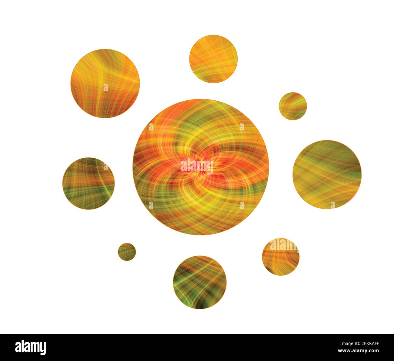 Konzept Design von Erdfarben auf Planeten. Umkreisen eines zentralen 'Erde' Planeten. Stockfoto