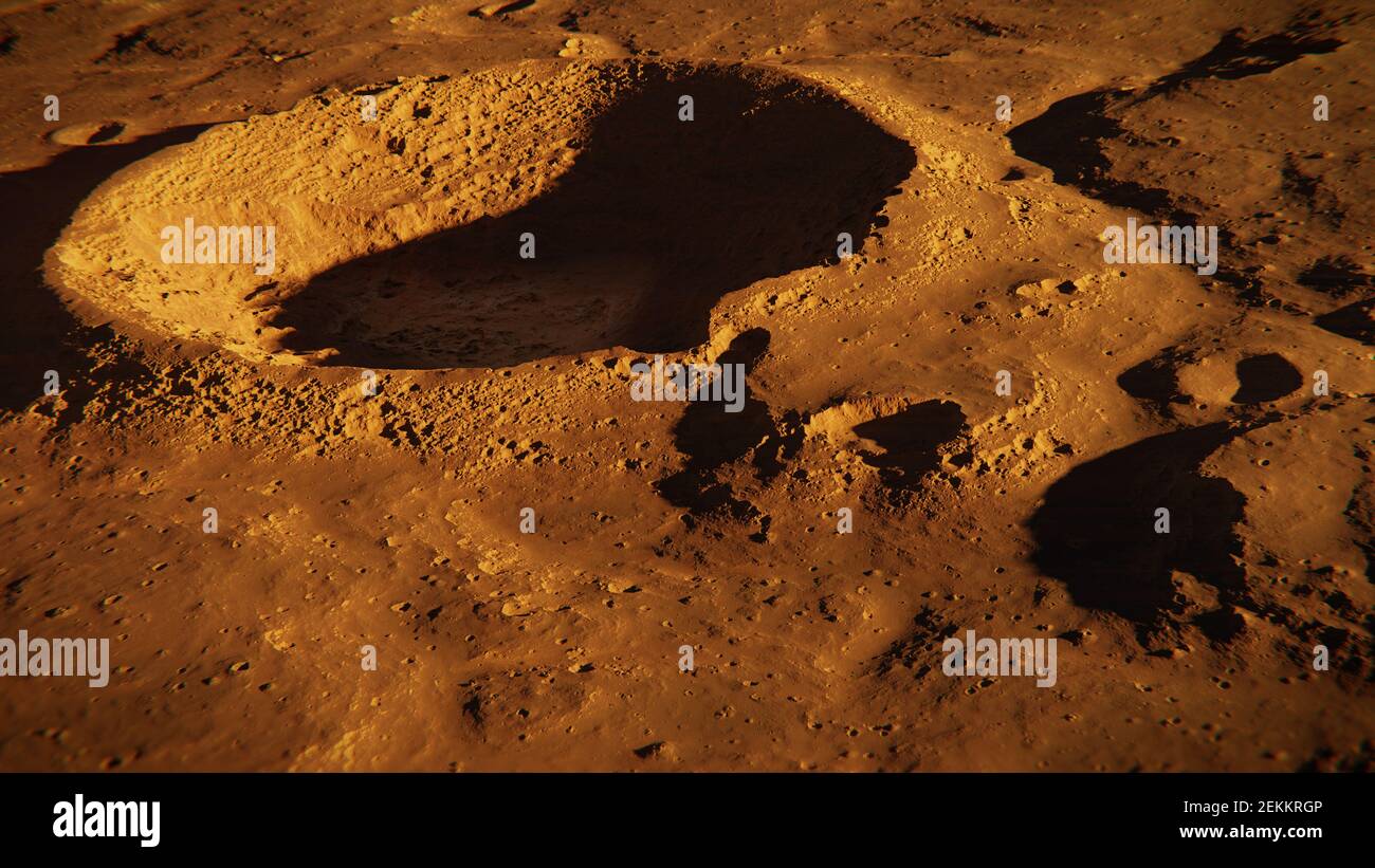 Krater auf dem Planeten Mars, Landschaftsaufnahme auf dem roten Planeten Stockfoto