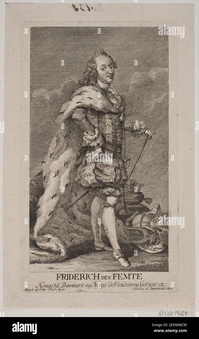 Georg Vilhelm Balesfree (1728-1763); C.. Pilo (1711-1793), Frederik D. 5., 1758 Stockfoto
