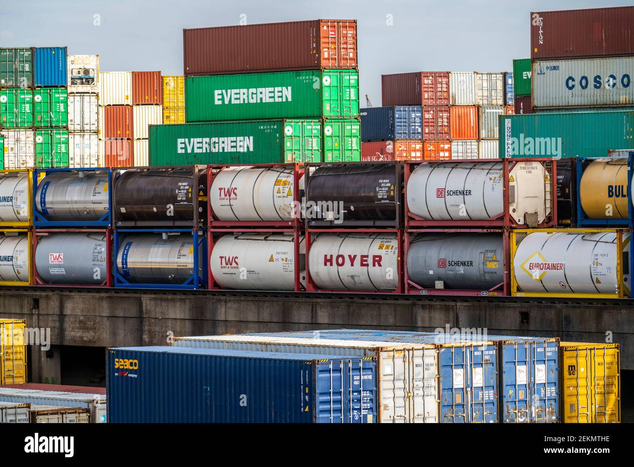 Hafen Duisburg Ruhrort, Containerumschlag DeCeTe, Duisburg Container Terminal, Duisport, Duisburger Hafen AG, Duisburg, NRW, Deutschland, Stockfoto