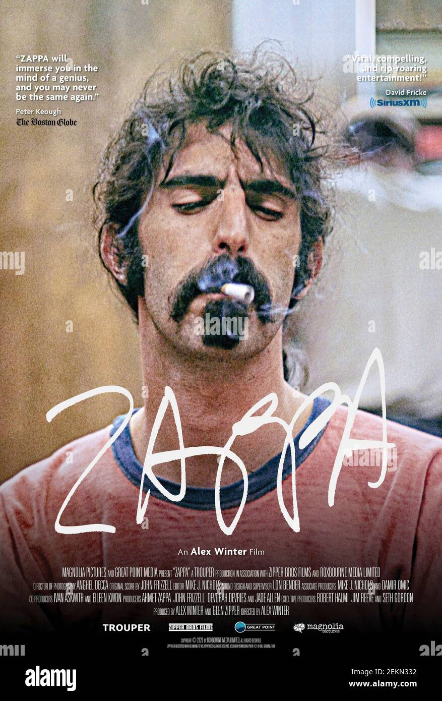Zappa (2020) unter der Regie von Alex Winter mit Arsenio Hall, David Bowie und Kathie Lee Gifford. Dokumentarfilm über Leben und Werk des Musikers Frank Zappa. Stockfoto