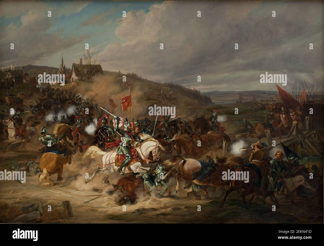 Christian Holm (1803-1846), Daniel Rantzau, Tureby Brücke in Skaane unter sieben Krieg 1563-1570, um 1839 Stockfoto