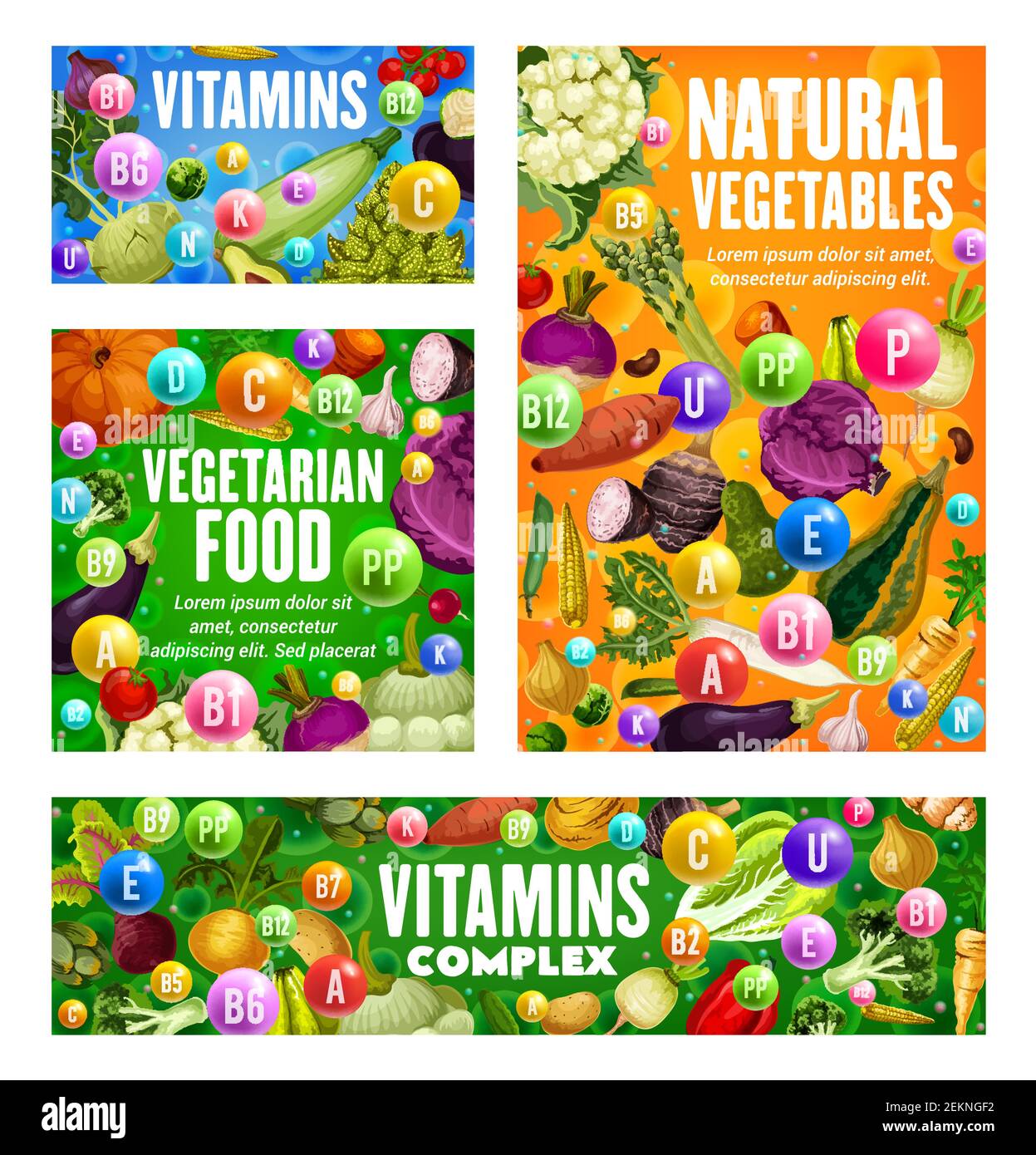 Gemüse und Vitamine, natürliche gesunde vegetarische Lebensmittel, Vektor. Vitamine Komplex in landwirtschaftlichen Karotten, Kürbis und Sellerie, Tomaten und Zucchini-Kürbis, Biene Stock Vektor